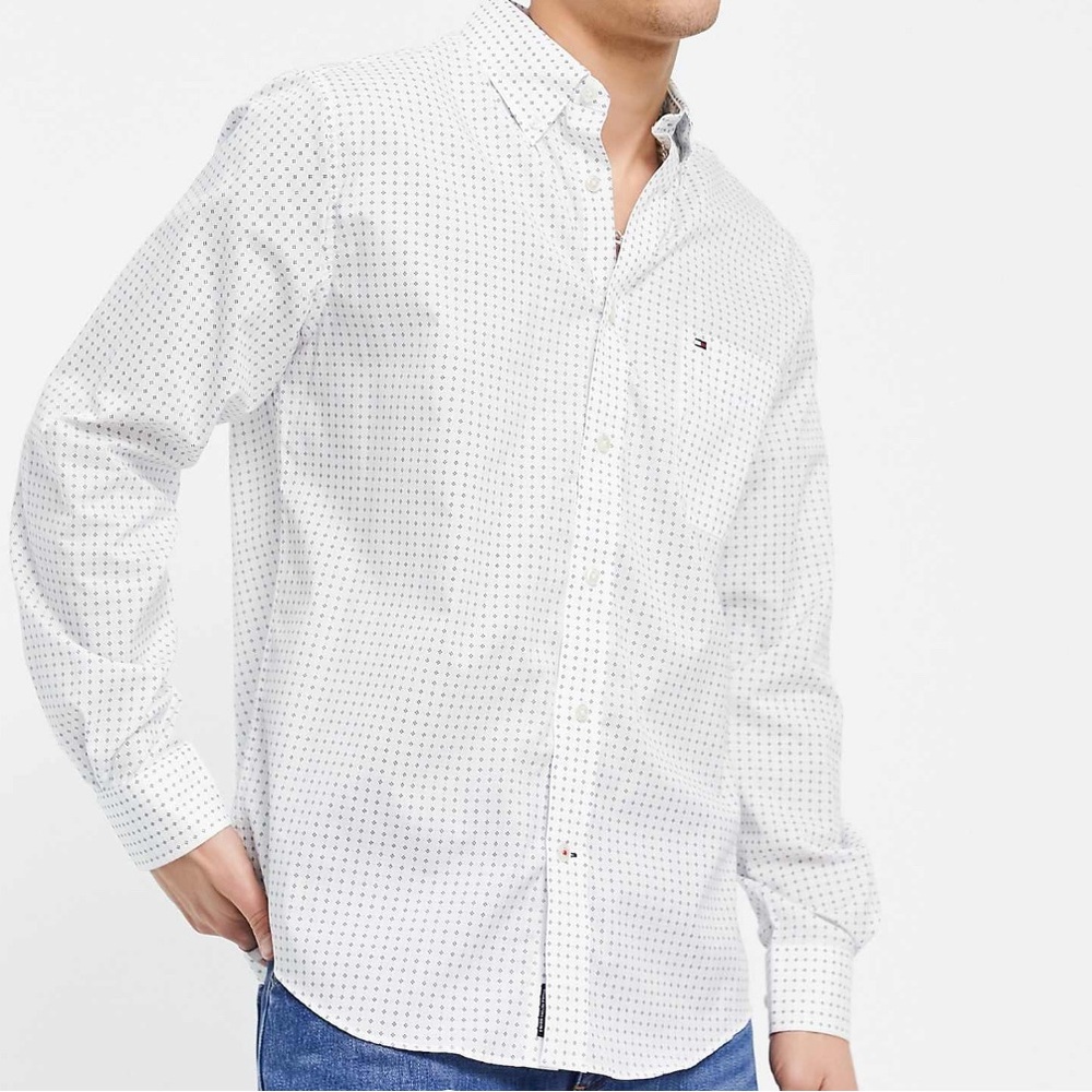 Tommy Hilfiger Blue Patterned Classic Fit Shirt Medium